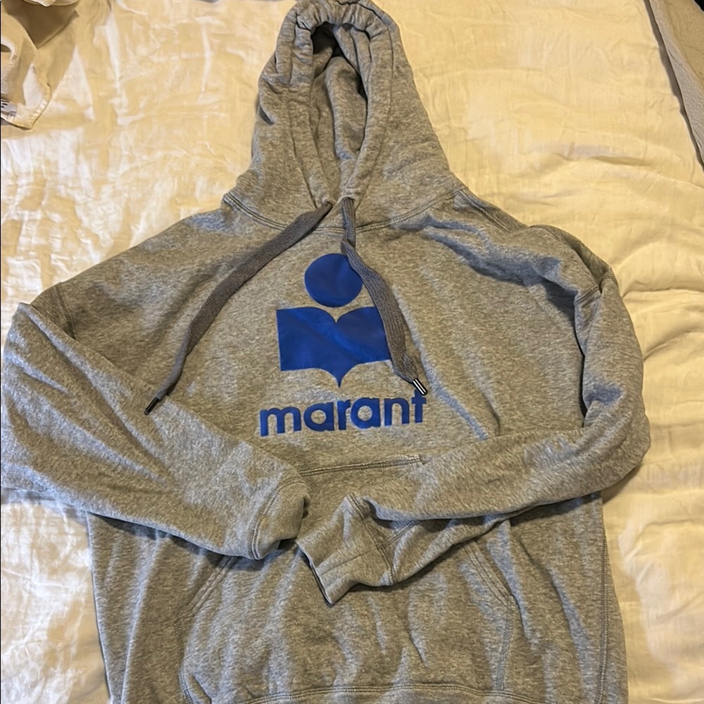 Isabel Marant Gray Miley Hoodie with Blue Logo